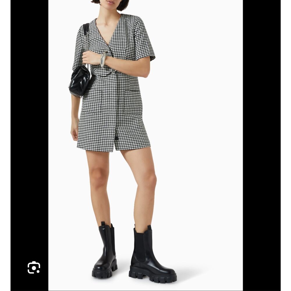 Sandro Charlotte Houndstooth Black and White Tweed Mini Dress XS